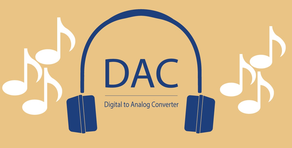 graphic showing headphones with DAC converter
