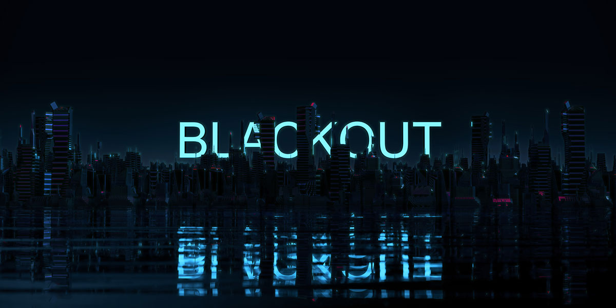 graphic depicts a city in darkness with the words Blackout