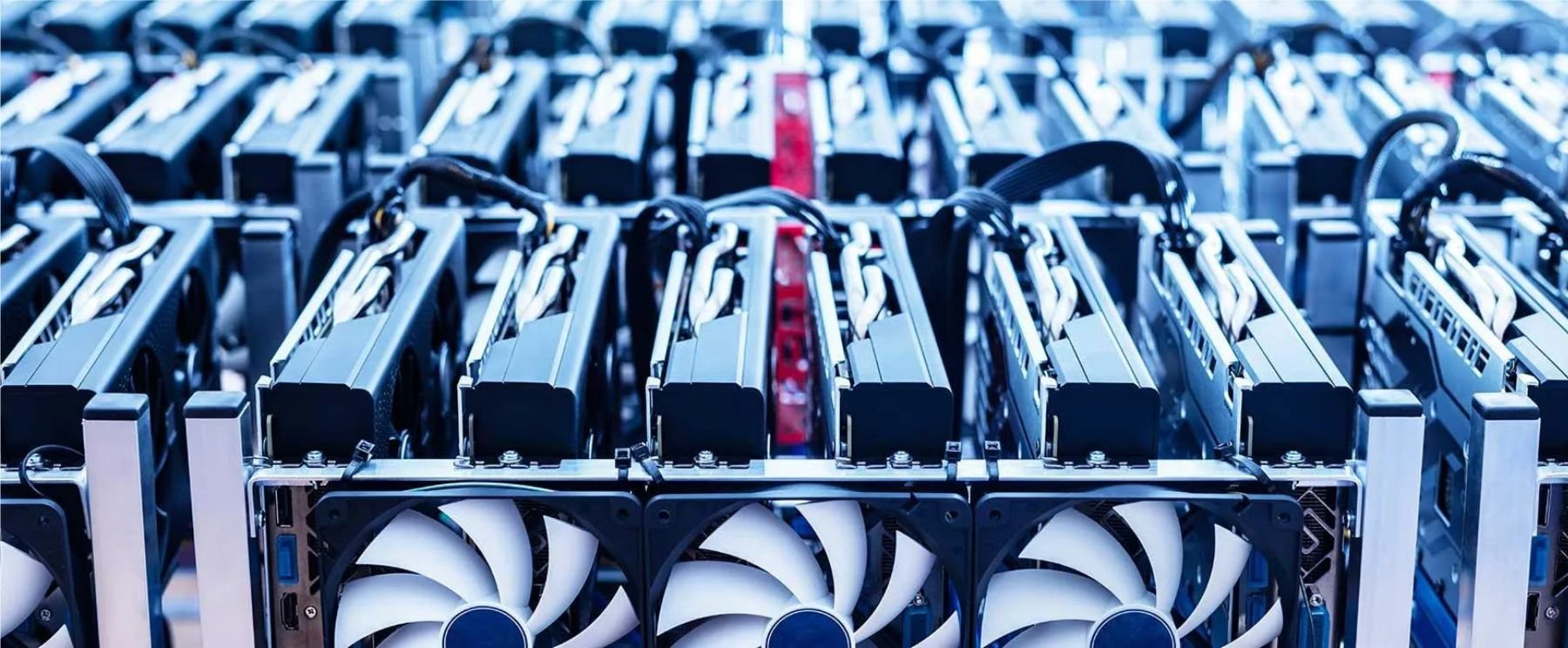 Cryptocurrency rigs standing close to each other