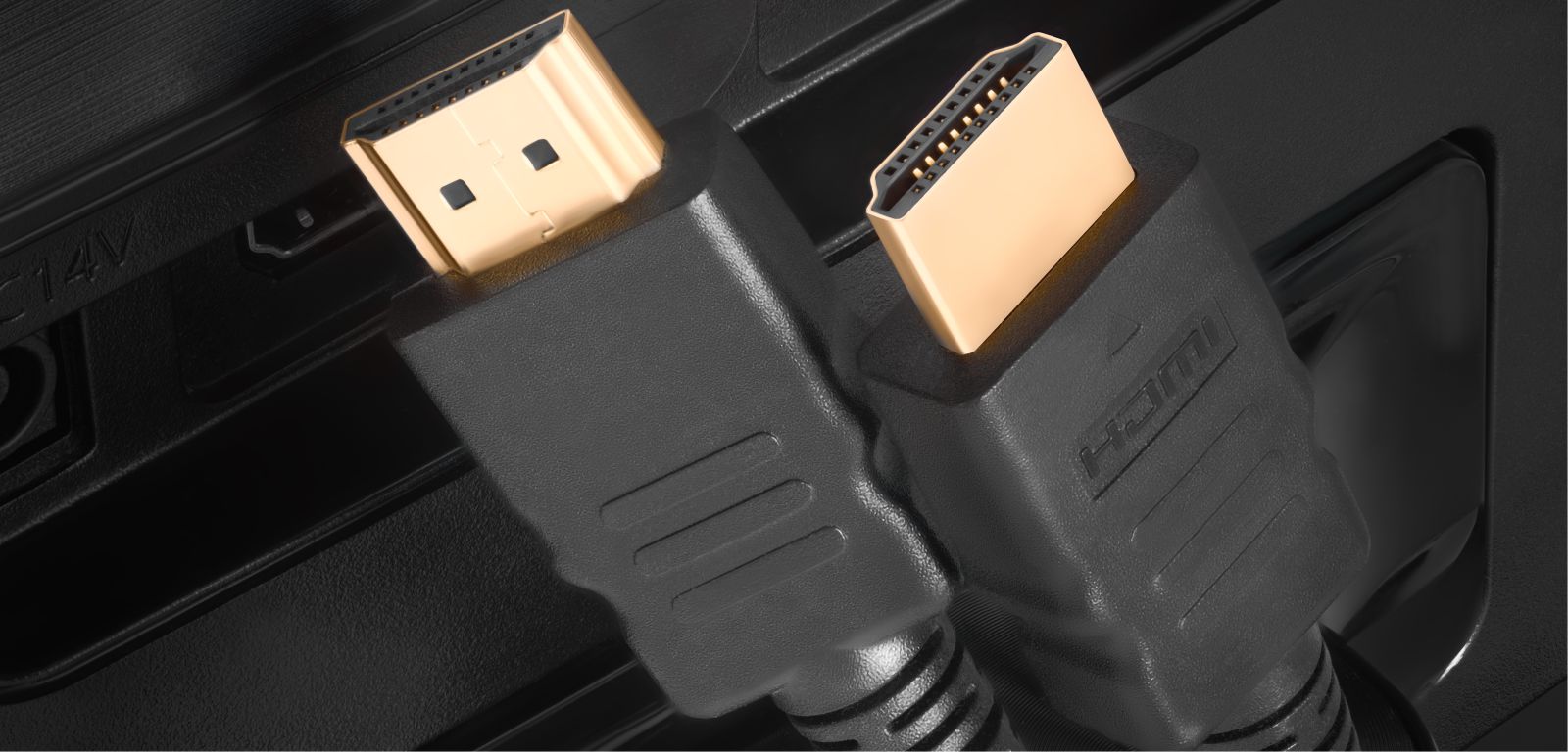black plugs of the HDMI cable