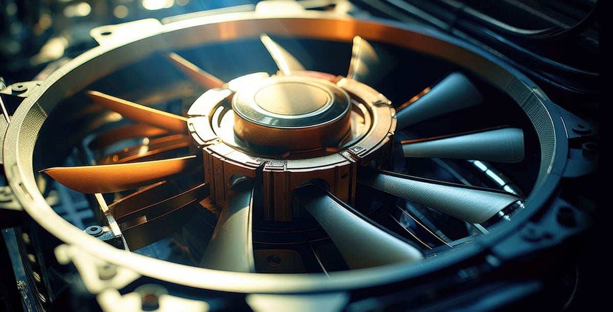 graphic showing a close-up view of a fan mounted in a computer case