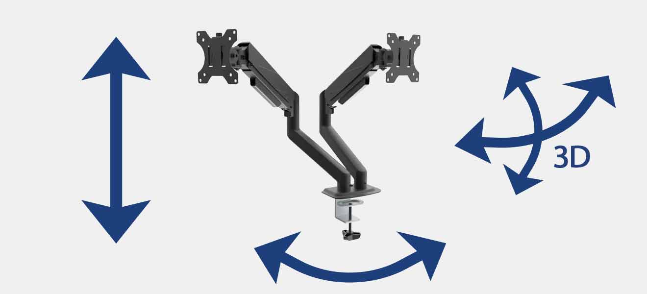 Adjustable monitor mount with various rotation functions
