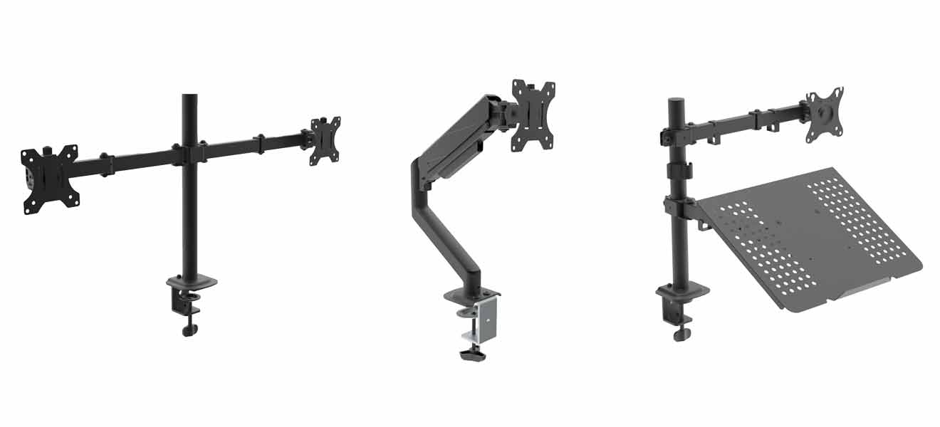 three different models of Akyga monitor mounts