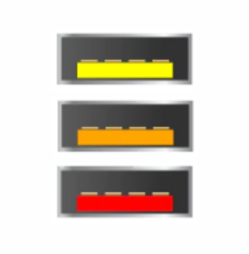 USB connector type A sleep and charge yellow, orange, red
