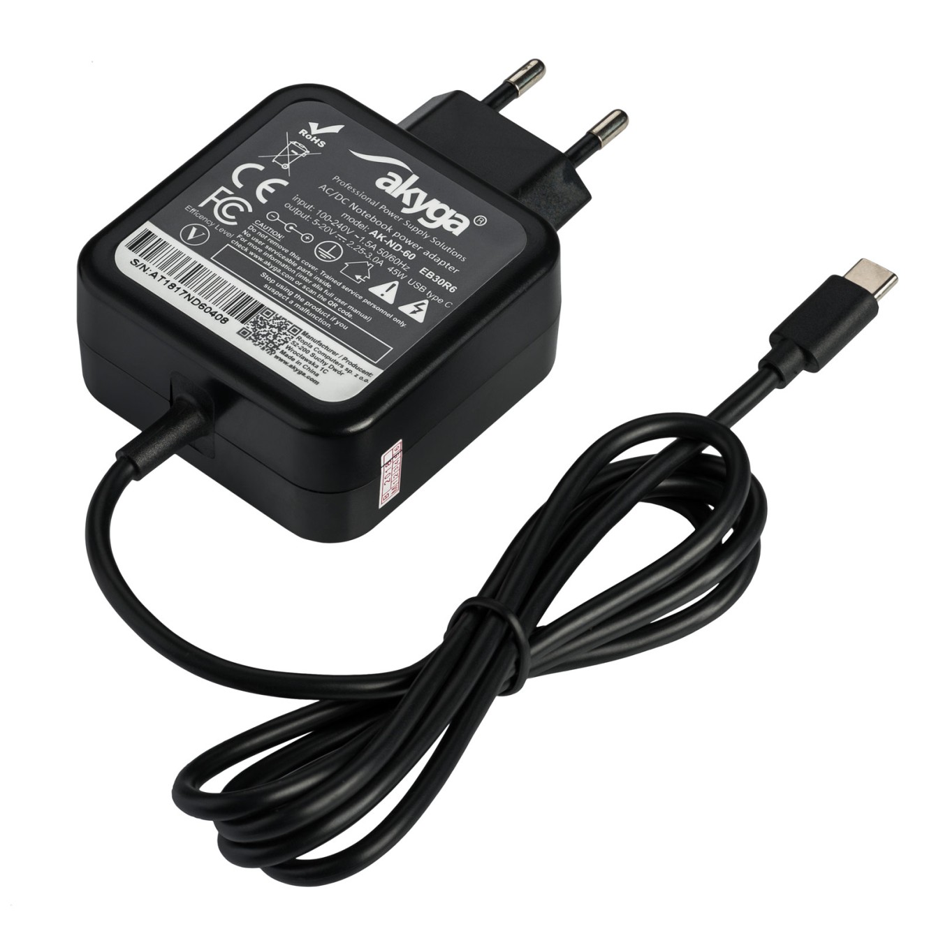 Akyga AK-ND-60 laptop charger with a USB type C plug