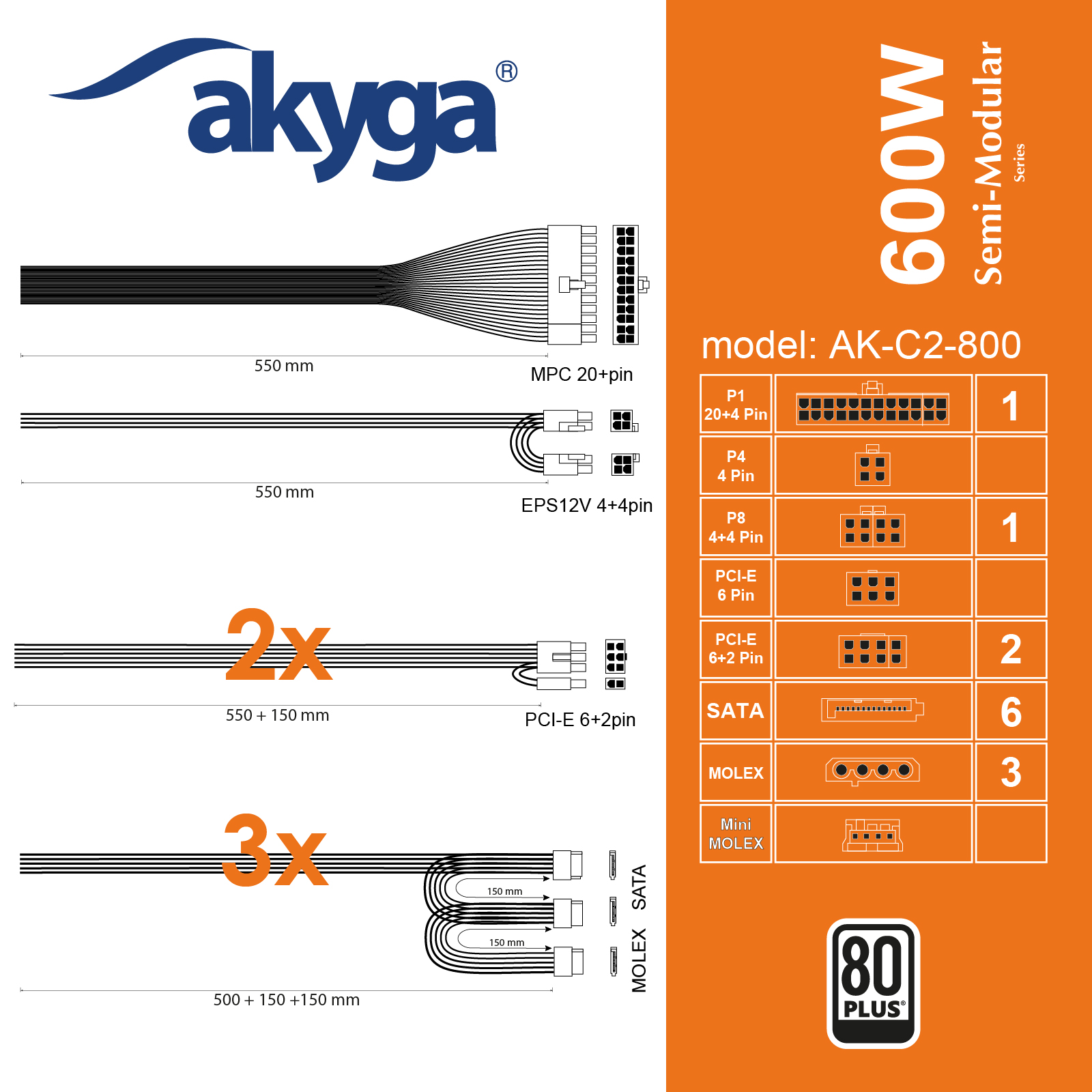 Napájecí zdroj semi-modular ATX AK-C2-800 800W