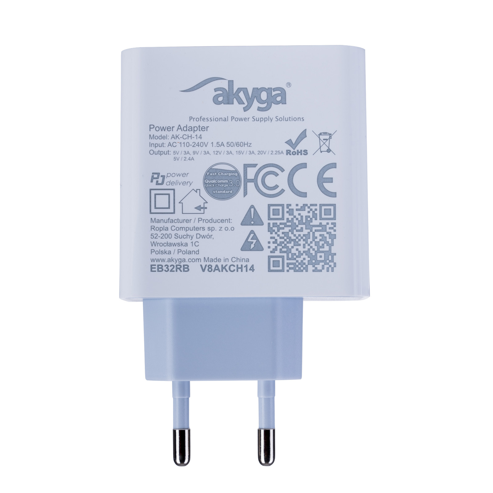 Nabíječka Akyga AK-CH-14 USB-A + USB-C PD 5-20V / max. 3A 45W Quick Charge 3.0