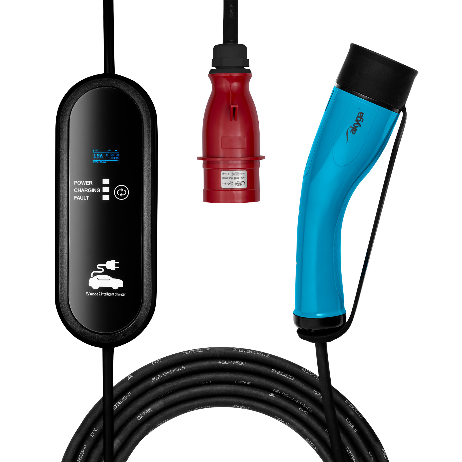 Main image Electric car charger AK-EC-14 CEE 5-pin / Type2 LCD 1-phase 32A 7.2kW 5m