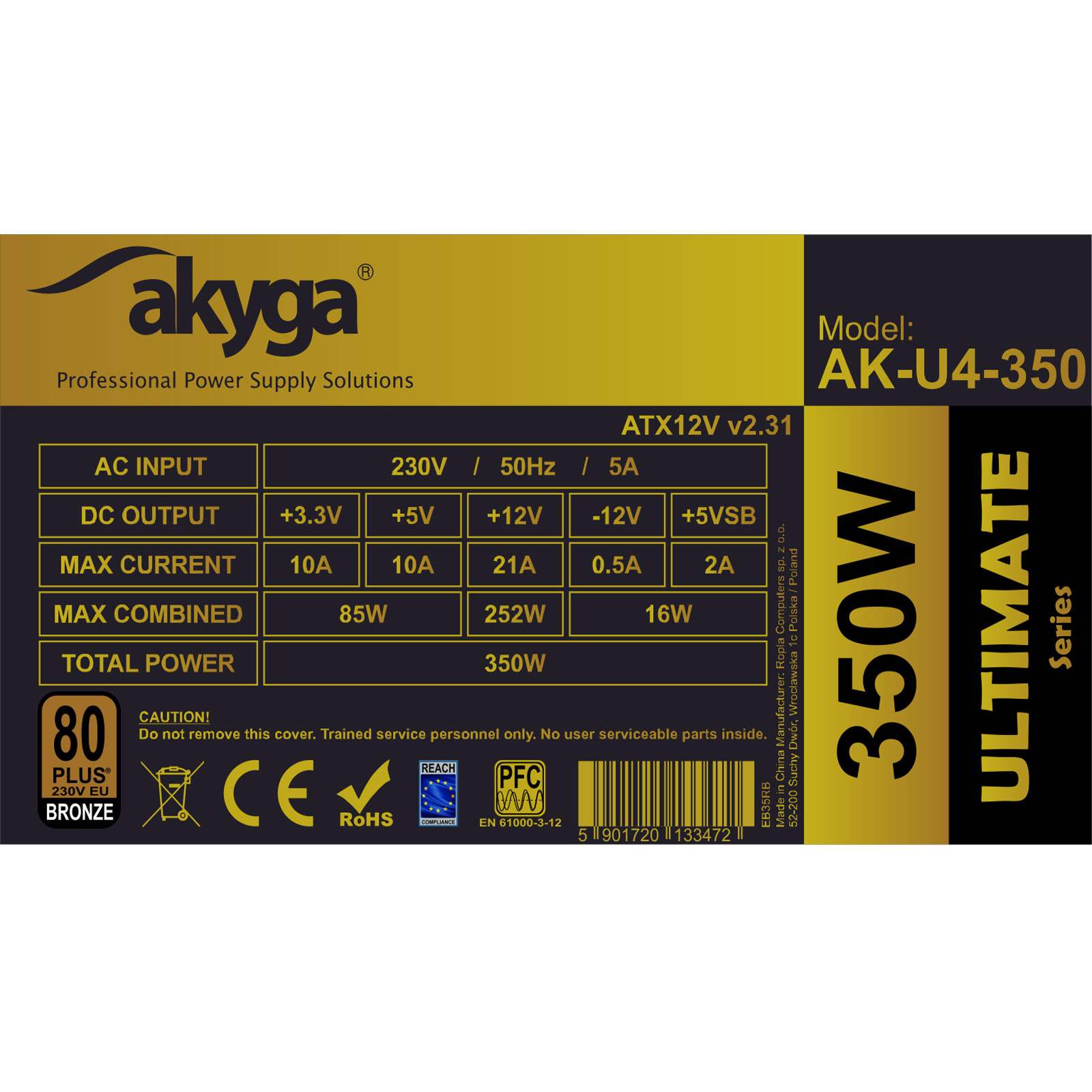 Napájecí zdroj ATX AK-U4-350 350W 80+ Bronze