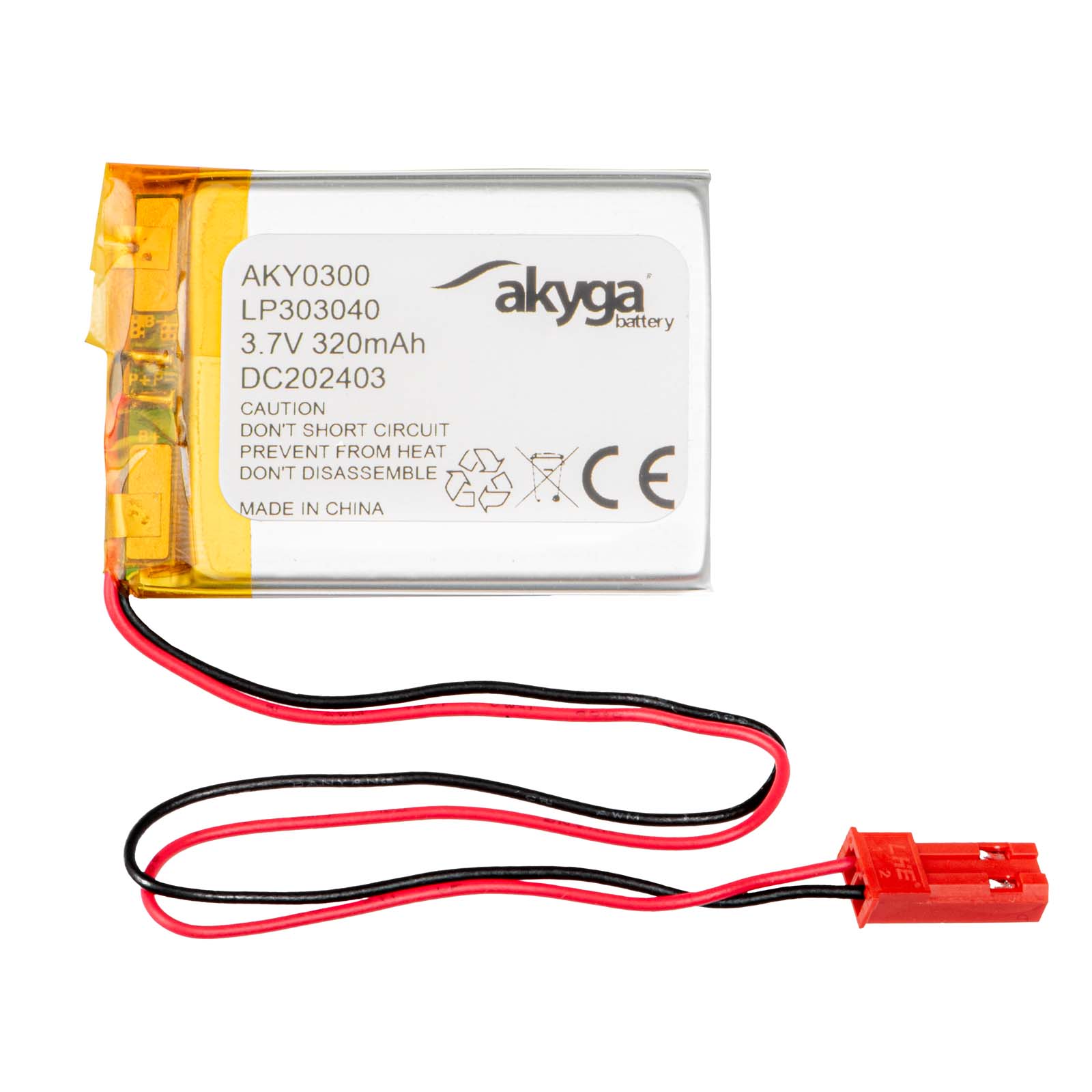 Li-Po baterie LP303040 Akyga AKY0300 3,7V / 320mAh PCM JST 2-pinový konektor 150mm