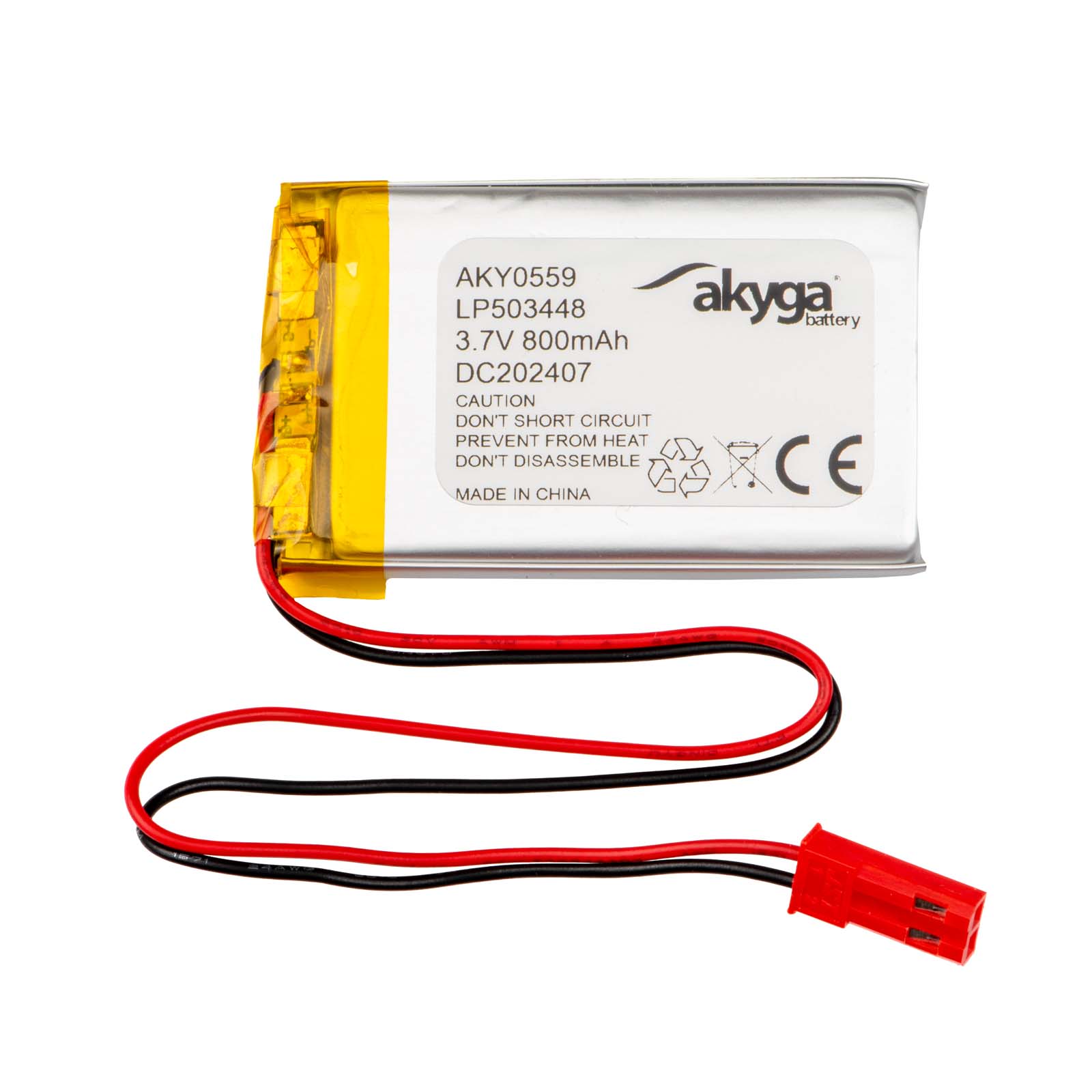 Li-Po baterie LP503448 Akyga AKY0559 3,7V / 800mAh PCM JST 2-pinový konektor 150mm