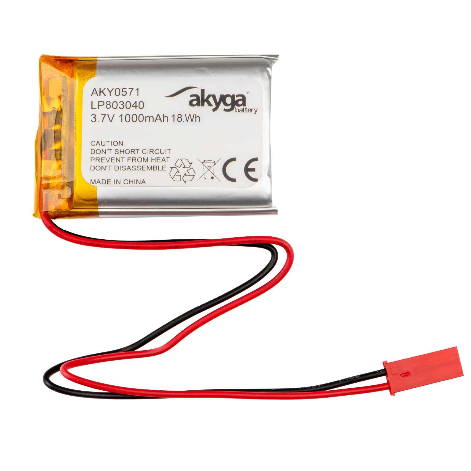 Li-Po baterie LP803040 Akyga AKY0571 3,7V / 1000mAh PCM JST 2-pinový konektor 150mm