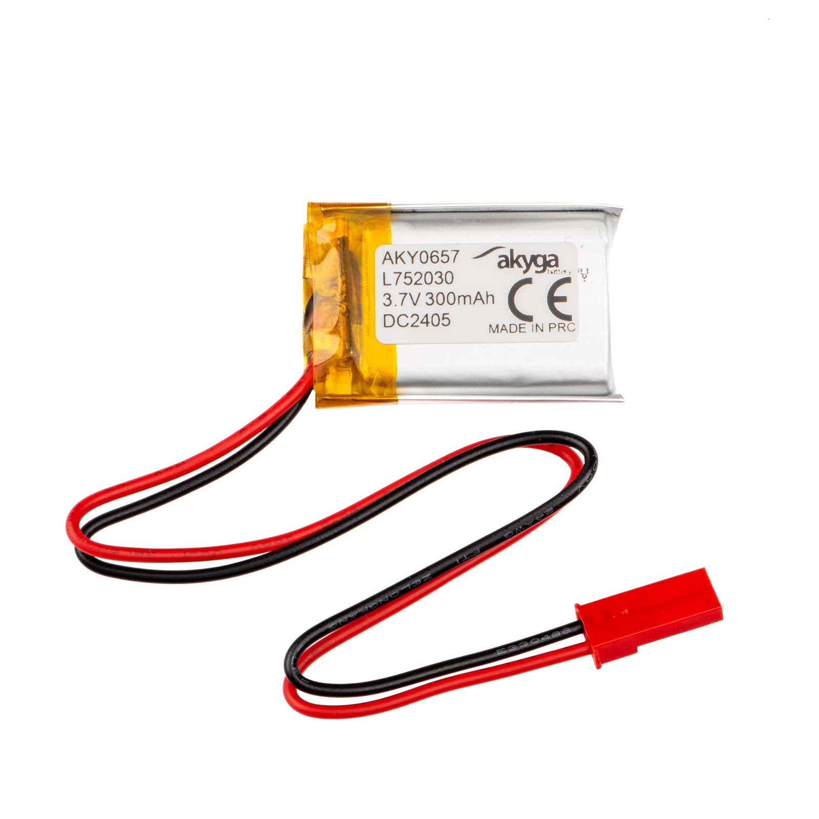Li-Po baterie LP752030 Akyga AKY0657 3,7V / 300mAh PCM JST 2-pinový konektor 150mm