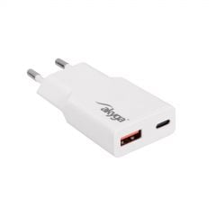USB Charger AK-CH-27 USB-A + USB-C PD 5-20V / max. 3A 30W Quick Charge 3.0 GaN