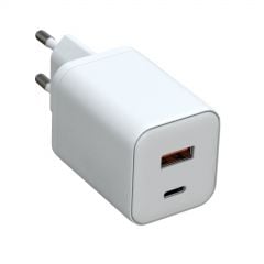 USB Charger AK-CH-28 USB-A + USB-C PD 5-21V / max. 3A 45W Quick Charge 3.0 GaN