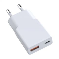 USB Charger AK-CH-27 USB-A + USB-C PD 5-20V / max. 3A 30W Quick Charge 3.0 GaN