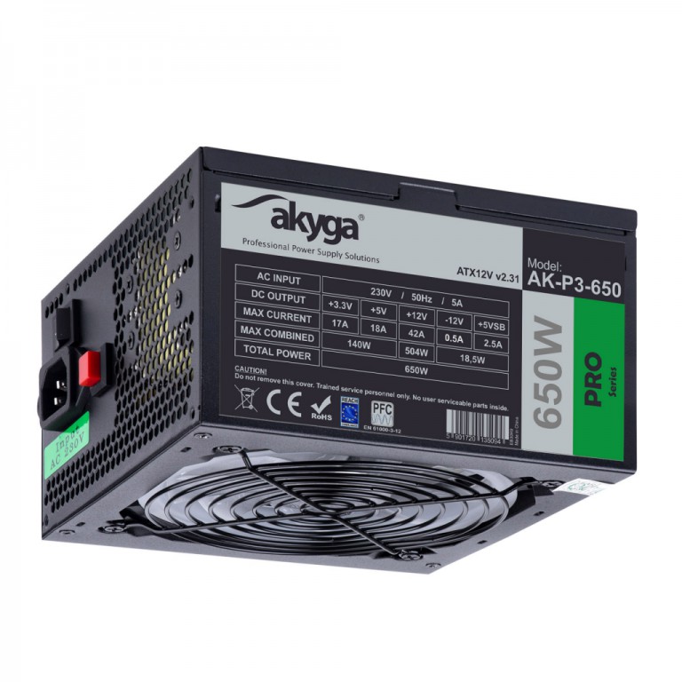 ATX power supply Akyga AK-P3-650 650W with LED fan