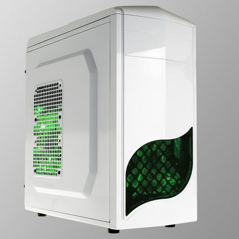 white housing Micro Series Gamer ATX Akyga AK009WH backlit in green