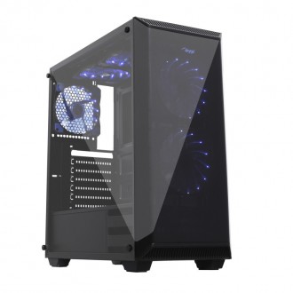 New set: Midi Tower ATX AKY015BK Plexiglass Window computer case + 5 fans + 500W power supply